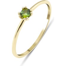 Kairos Jewelry 14 Ayar Altın Yeşil Turmalin Minimal Yüzük KRS060-14TGR