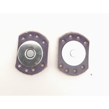 Angel Çanta Aksesuar Mor Renk Gerçek Derili Oval Kenar Mıknatıslı Çıtçıt Gümüş Metalli