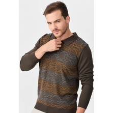 Desen Triko Erkek Polo Yaka Önü Desenli Kazak D.kahve