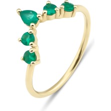 Kairos Jewelry 14 Ayar Altın Doğal Zümrüt Taç Yüzük KRS0012-14GR