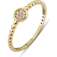 Kairos Jewelry 14 Ayar Altın Taşlı Minimal Yuvarlak Yüzük KRS046-14GRZ