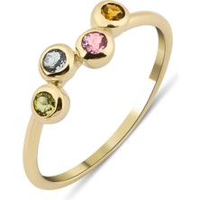 Kairos Jewelry 14 Ayar Altın Çok Renkli Turmalin Yüzük KRS031-T14GR