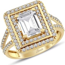 Lilarote Çift Sıra Baget Taşlı Çift Kol Taşlı Altın Yüzük