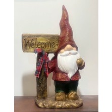 Baykuşca Welcome Cüce Heykeli Gnome Welcome Dekoratif Biblo Ofis - Bahçe - Ev Dekorasyonu