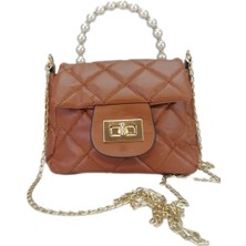 Liva 1180 Zincir Askılı Inci Model Kadın El Omuz Çantası - Taba