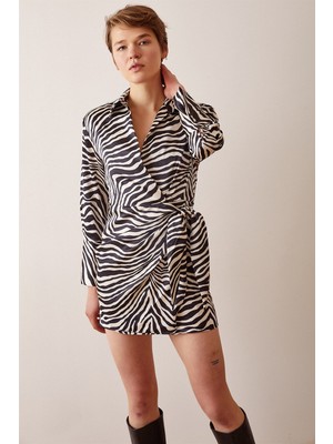 Never More Zebra Desen Saten Elbise