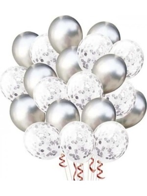 Hayaller Dükkanı Gümüş Konfetili Balon Seti 20 Adet