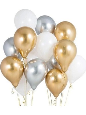 Hayaller Dükkanı Metalik Gold-Gümüş Gri-Beyaz Balon  30 Adet