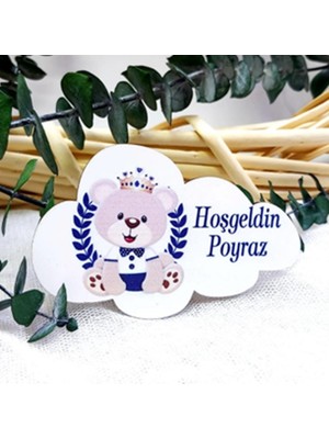 Hayaller Dükkanı 25 Adet Çelenkli Ayıcık Baskılı Bulut Ahşap Magnet Lik Bebek Şekeri