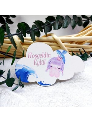 Hayaller Dükkanı 25 Adet Deniz Kızı Baskılı Bulut Ahşap Magnet Lik Bebek Şekeri