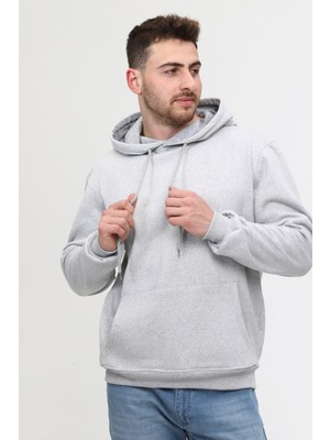 Mualta Gri Üç Iplik Ünisex Kapüşonlu Sweatshirt