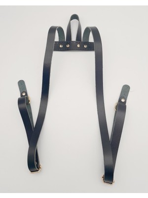 Angel Çanta Aksesuar Gerçek Deri Siyah Sırt Çanta Sapı Light Gold Metalli