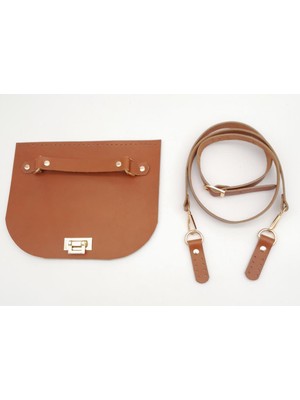 Angel Çanta Aksesuar Taba Gerçek Deri 130X2 cm Ayarlı Saplı Çanta Çanta Seti Light Gold Metalli