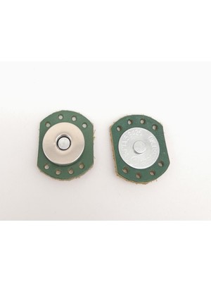 Angel Çanta Aksesuar Yeşil Renk Gerçek Derili Oval Kenar Mıknatıslı Çıtçıt Gümüş Metalli