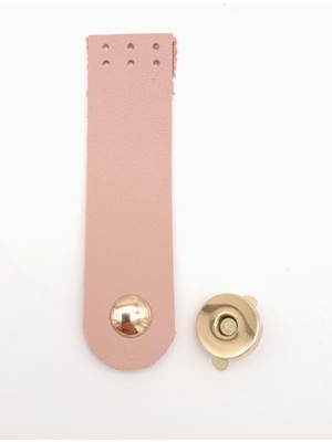 Angel Çanta Aksesuar Pudra Renk Tek Kat Deri Kapak 10.5x2.5 cm Light Gold Metal