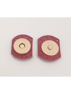 Angel Çanta Aksesuar Kırmızı Renk Gerçek Derili Oval Kenar Mıknatıslı Çıtçıt Light Gold Metalli