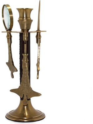 Keyfim Shop Pirinç Kaideli Asmalı Büyüteç Zil& Zarf Açacağı Masa Seti