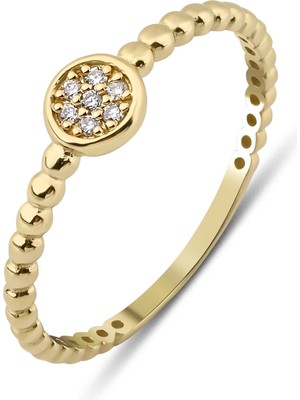 Kairos Jewelry 14 Ayar Altın Taşlı Minimal Yuvarlak Yüzük KRS046-14GRZ