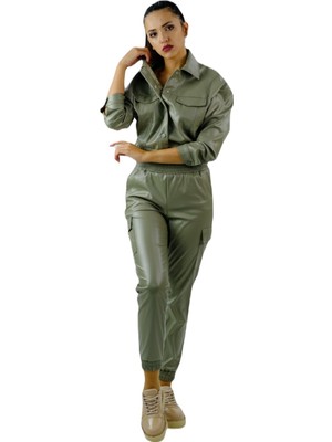 Sentt Deri Kargo Model Pantolon Koyu Yeşil