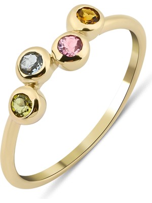 Kairos Jewelry 14 Ayar Altın Çok Renkli Turmalin Yüzük KRS031-T14GR
