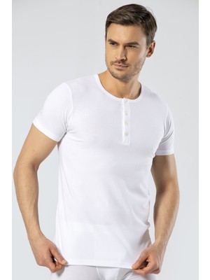 Cacharel Erkek Bisiklet Yaka Düğmeli Kısa Kol Fit T-Shirt