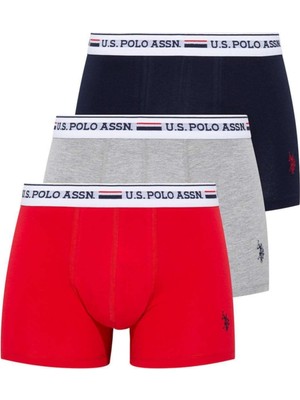 U.S. Polo Assn. Kırmızı Gri Lacivert Likralı 3'lü Erkek Boxer