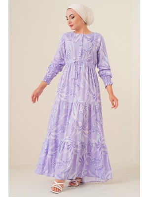 Bigdart 2145 Desenli Tesettür Elbise - Lila