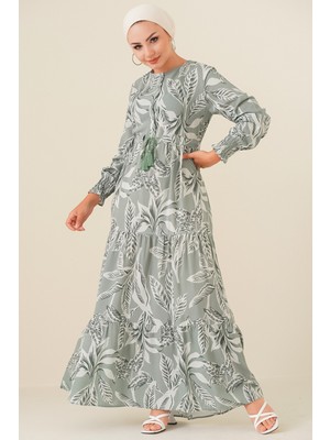 Bigdart 2145 Desenli Tesettür Elbise - Çağla