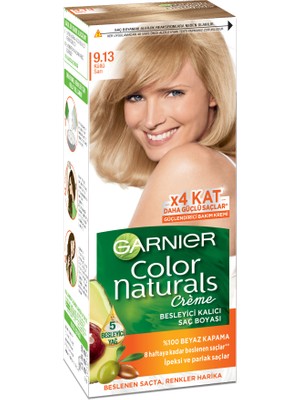 Garnier Color Naturals Amonyaksız Krem Saç Boyası 9.13 - Küllü Sarı, 5 Bitkisel Yağ ile Zenginleştirilmiş ve Beyaz Kapatma