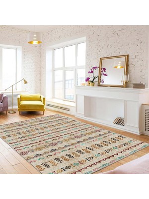 Homefesto Dekoratif Pamuklu Dokuma Taban Modern Yıkanabilir Leke Tutmaz Ince Makine Dokuması Halı