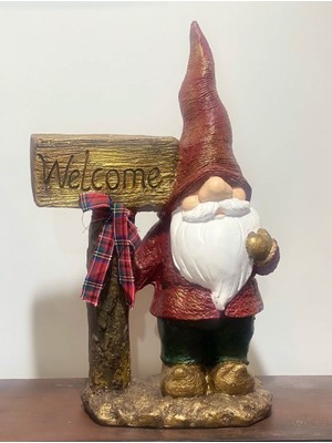 Baykuşca Welcome Cüce Heykeli Gnome Welcome Dekoratif Biblo Ofis - Bahçe - Ev Dekorasyonu
