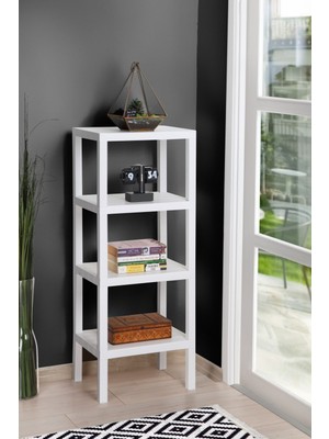 Bath 4 Katlı Düzenleyici Plastik Raf Ünitesi Banyo Rafı Kozmetik Rafı Mutfak Rafı Çiçeklik Beyaz