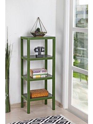 Bath 4 Katlı Düzenleyici Plastik Raf Ünitesi Banyo Rafı Kozmetik Rafı Mutfak Rafı Çiçeklik Yeşil