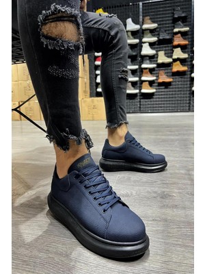 Rainon Store Lacivert Deri Bağcıklı Rahat Tabanlı Erkek Sneaker