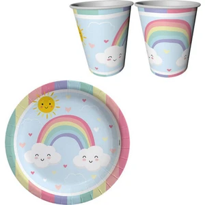 Hayaller Dükkanı 8 Kişilik Karton Tabak Bardak Gokkuşağı Bulut Konsept Set