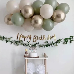Hayaller Dükkanı Mini Küf Balon Konsepti - Küf Yeşili Balon Zinciri - 50 Adet Balon Zincir ve Happy Brithday Yazısı
