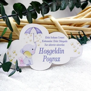 Hayaller Dükkanı 25 Adet Fil Baskılı Bulut Ahşap Magnet Lik Bebek Şekeri