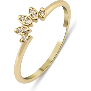 Kairos Jewelry 14 Ayar Altın Kavisli Taşlı Taç Yüzük KRS028-14GRZ