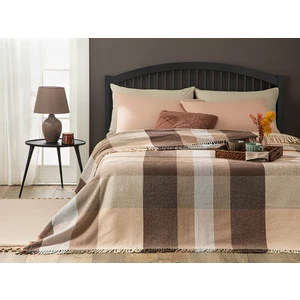 English Home Madras Check Pamuklu Çift Kişilik Battaniye 200 x 220 cm Kahve-Bej