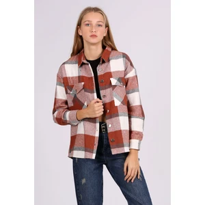 3854 Ekose Desen Çift Cepli Gömlek - Kiremit