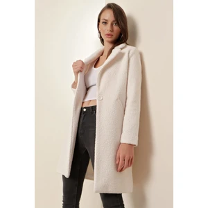 9082 Oversize Kaşe Kaban - Beyaz