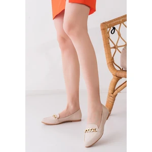 Kadın Lorena Krem Sivri Burun Zinçir Tokalı Günlük Babet