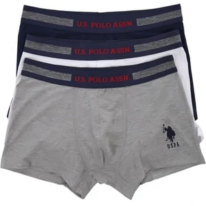 U.S. Polo Assn. 3'lü Paket Siyah Beyaz Lacivert Kemeri Marka Baskılı Pamuklu Likralı Erkek Boxer