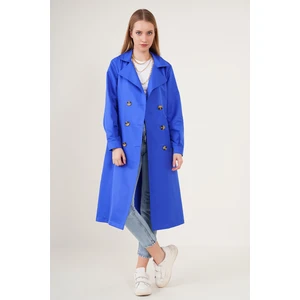 5853 Kruvaze Yaka Trençkot - Saks