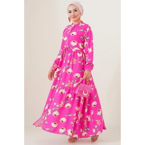 2144 Hakim Yaka Tesettür Elbise - A.fuşya