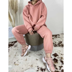 Amor Man Büyük Beden Kapüşonlu Tam Kışlık 3 Iplik % 100 Pamuk Oversize Kadın Eşofman Takımı