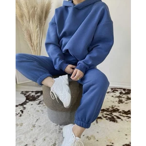 Amor Man Büyük Beden Kapüşonlu 3 Iplik % 100 Pamuk Oversize Tam Kışlık Oversize Kadın Eşofman Takımı
