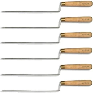 6 Adet Paslanmaz Çelik Erzurum Cağ Kebabı Şişi 28 cm Ahşap Saplı