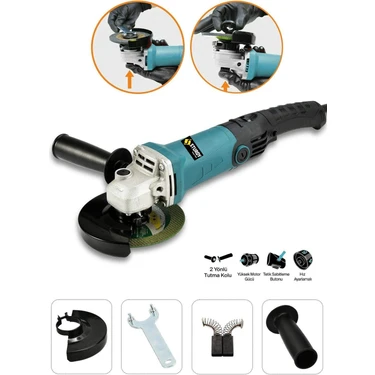 Sturdy 1250 WATT Avuç Içi Taşlama Makinası 6 Kademeli Uzun Kuyruk Devir Ayarlı 125 mm