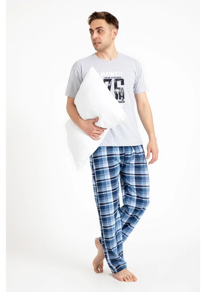 Over Pazar Erkek Baskılı Pijama Takımı Kısa Kollu